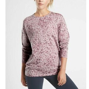 Athleta Studio to Street Pink Mauve Splatter Leopard Crewneck Sweatshirt Sz S